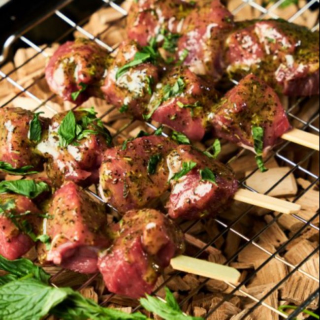 Lamb Cannon Skewers With Garden Mint